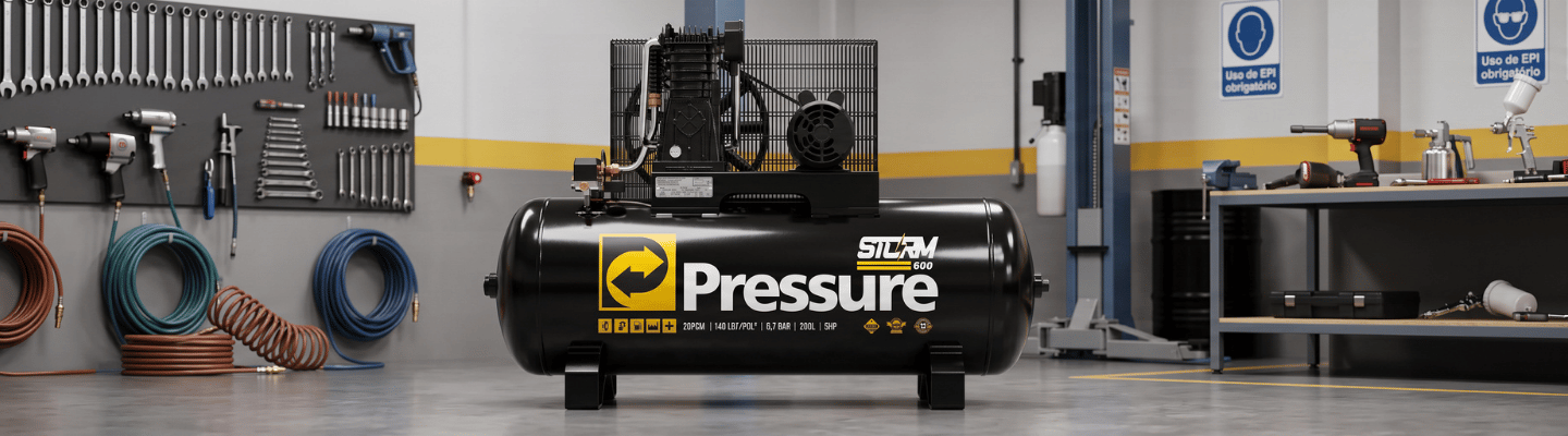 Compressor de Ar Storm 600 20 Pés 200L 5HP Trifásico 140 PSI