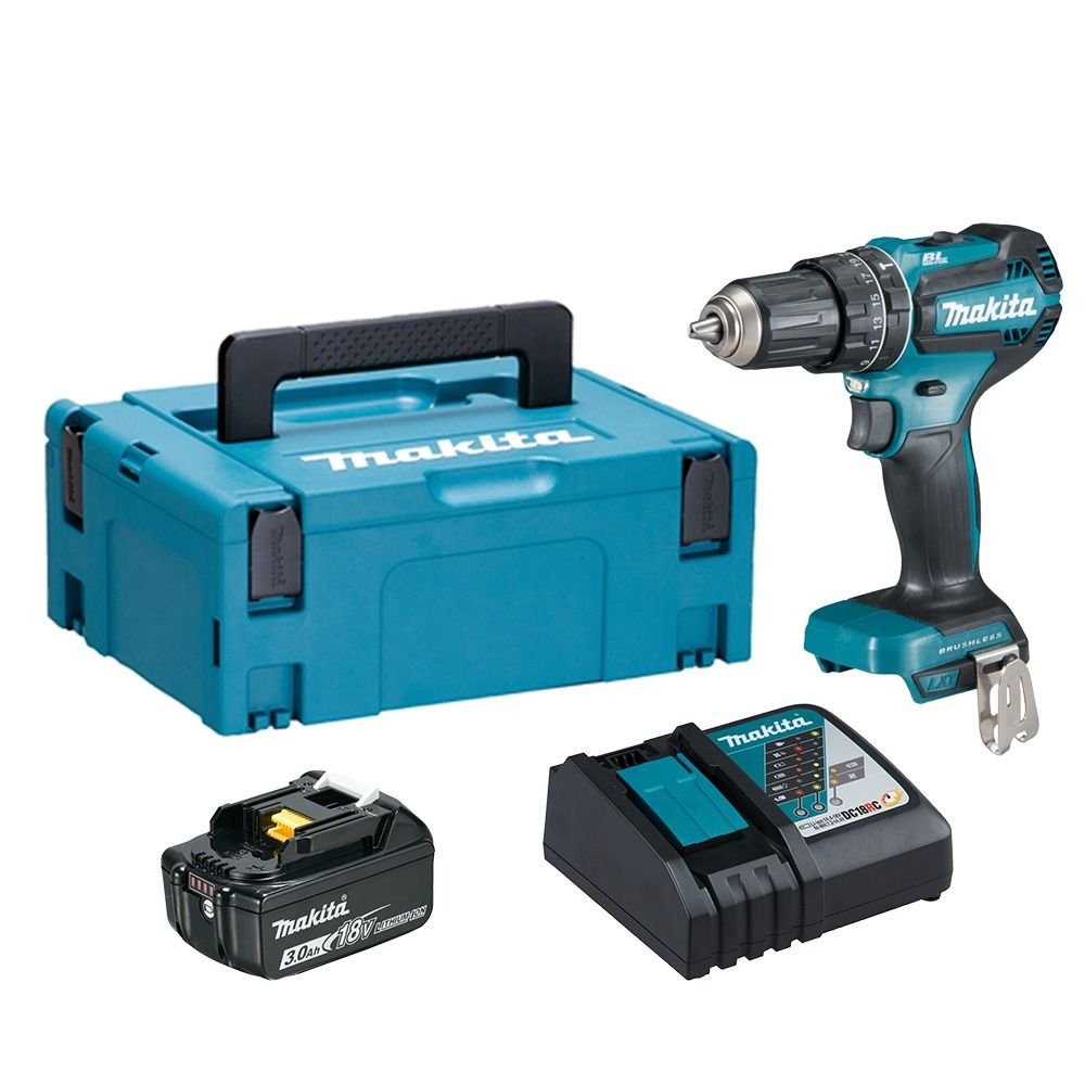 Parafusadeira Furadeira de Impacto DHP485RF1J Brushless 18V com Bateria Carregador e Maleta MAKITA