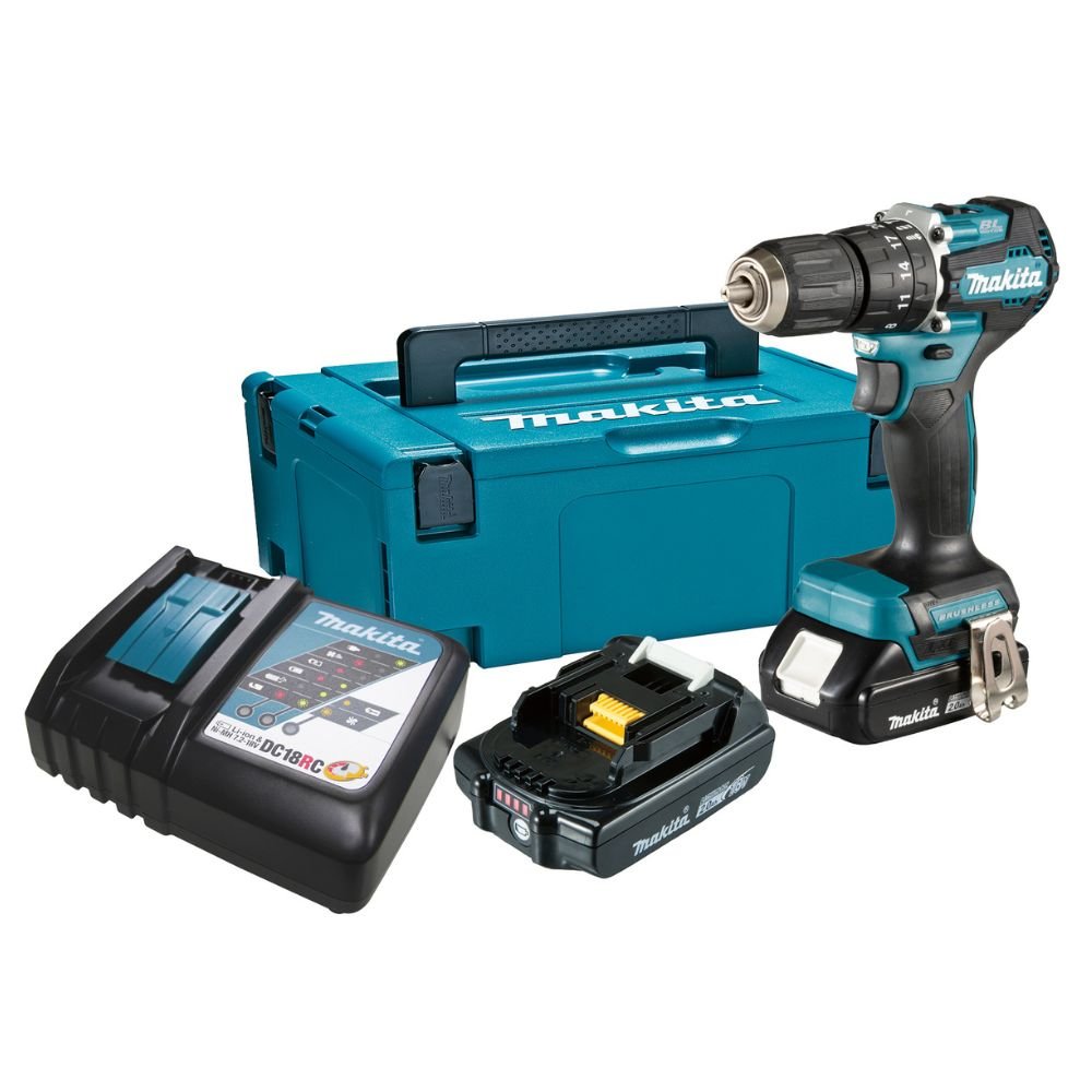 Parafusadeira Furadeira de Impacto DHP487RAJ Brushless 18V com 2 Baterias, Carregador Rápido e Maleta MAKITA