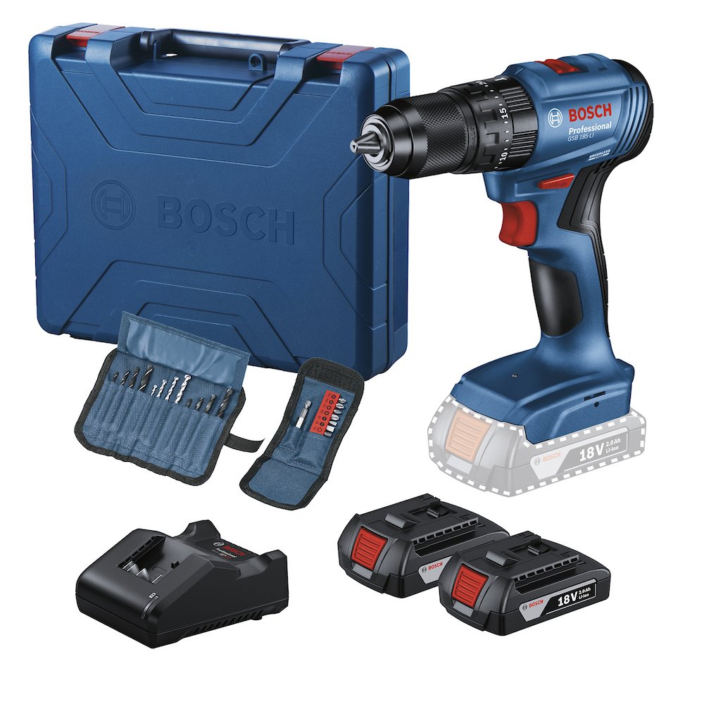 Furadeira Parafusadeira de Impacto GSB 185LI-2BX Brushless 18V com 2 Baterias, Jogo de Bits, Carregador e Maleta BOSCH