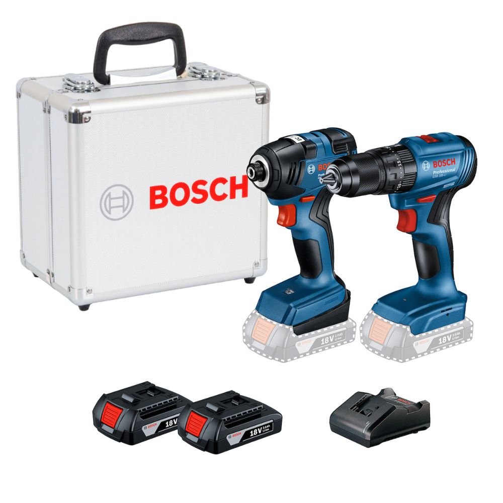 Combo GSB 185-LI e GDR 18V-200 Brushless 18V com 2 Baterias, Carregador e Maleta de Alumínio BOSCH