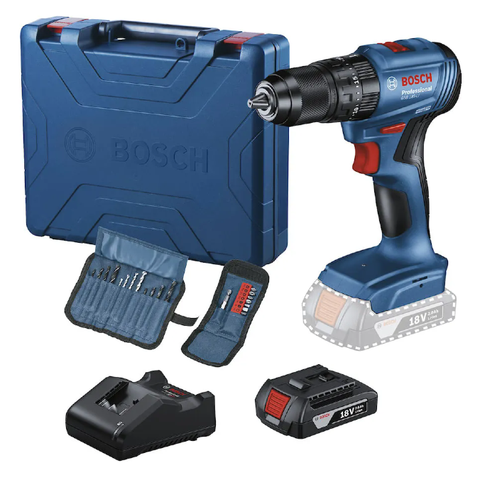 Furadeira Parafusadeira GSB 185-LI 1/2 Pol. 18V Brushless com 2 Baterias Carregador Bivolt e Maleta BOSCH