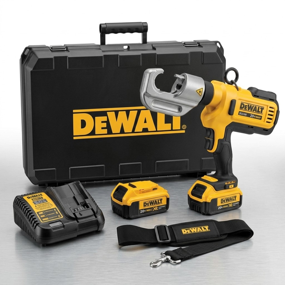 Crimpador de Cabos DCE300 12 Toneladas 20V MAX com 2 Baterias 4Ah, Carregador e Maleta DEWALT