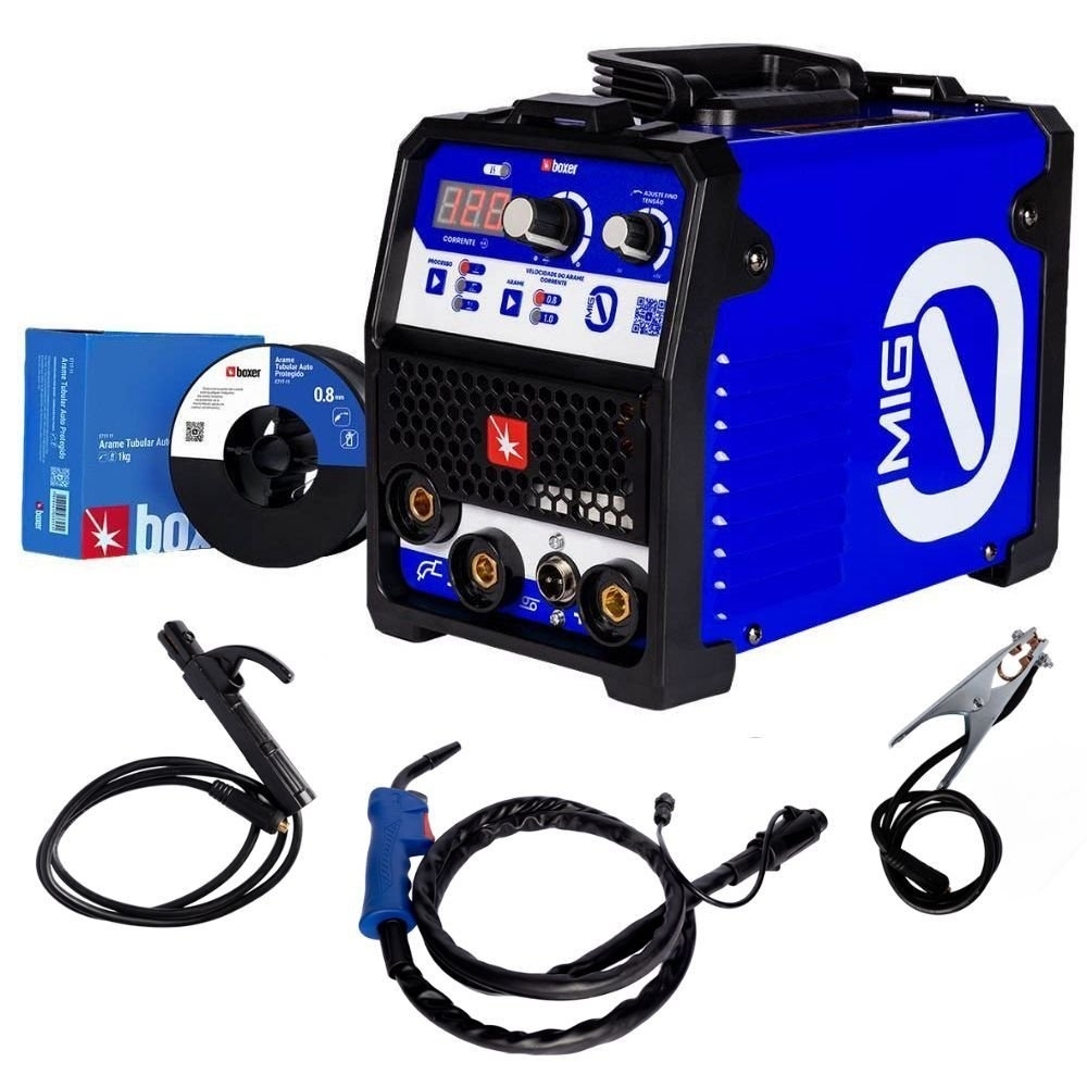 Máquina de Solda Inversora Multiprocesso MIG 0 Sem Gás MIG/TIG/MMA 120A Bivolt Automático BOXER