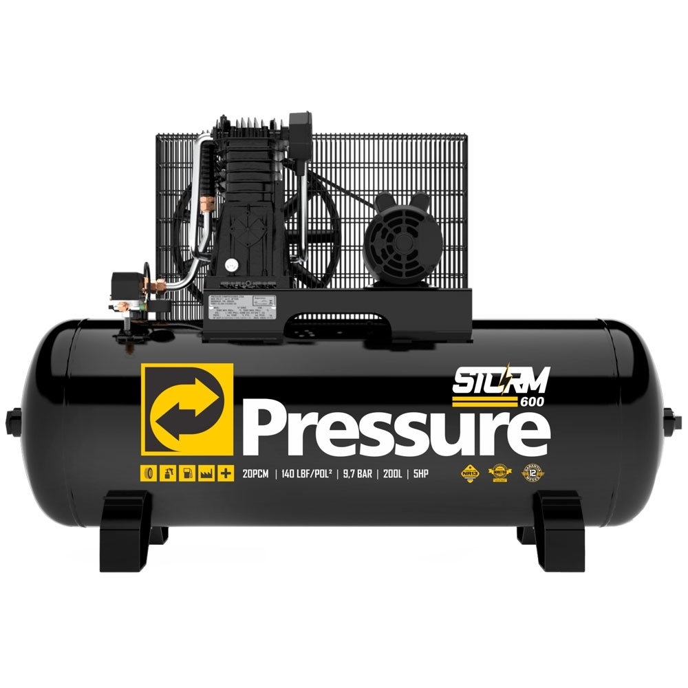 Compressor de Ar Storm 600 5HP 20 PCM 200 Litros 140 PSI 220/380V Trifásico PRESSURE