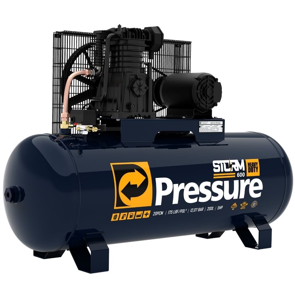 Compressor de Ar Storm 600HP 20 Pés 200L Alta Pressão 5HP Trifásico 220/380V PRESSURE