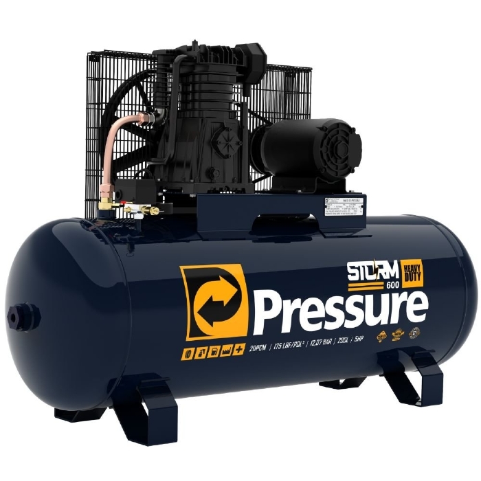 Compressor de Ar Storm 600HP 20 Pés 200L Alta Pressão 5HP Trifásico 220/380V PRESSURE