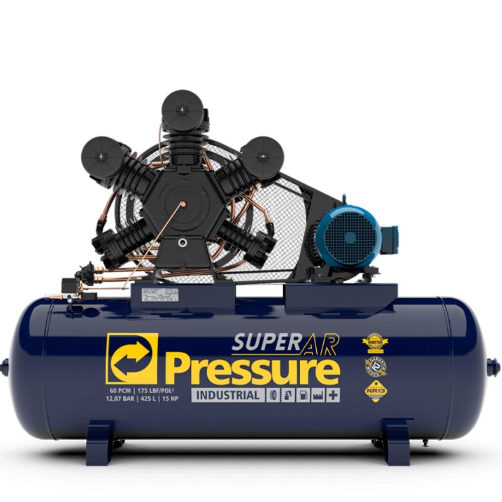 Compressor de Ar Storm 60 Pés 425L 15HP 175 PSI Trifásico 220/380V PRESSURE