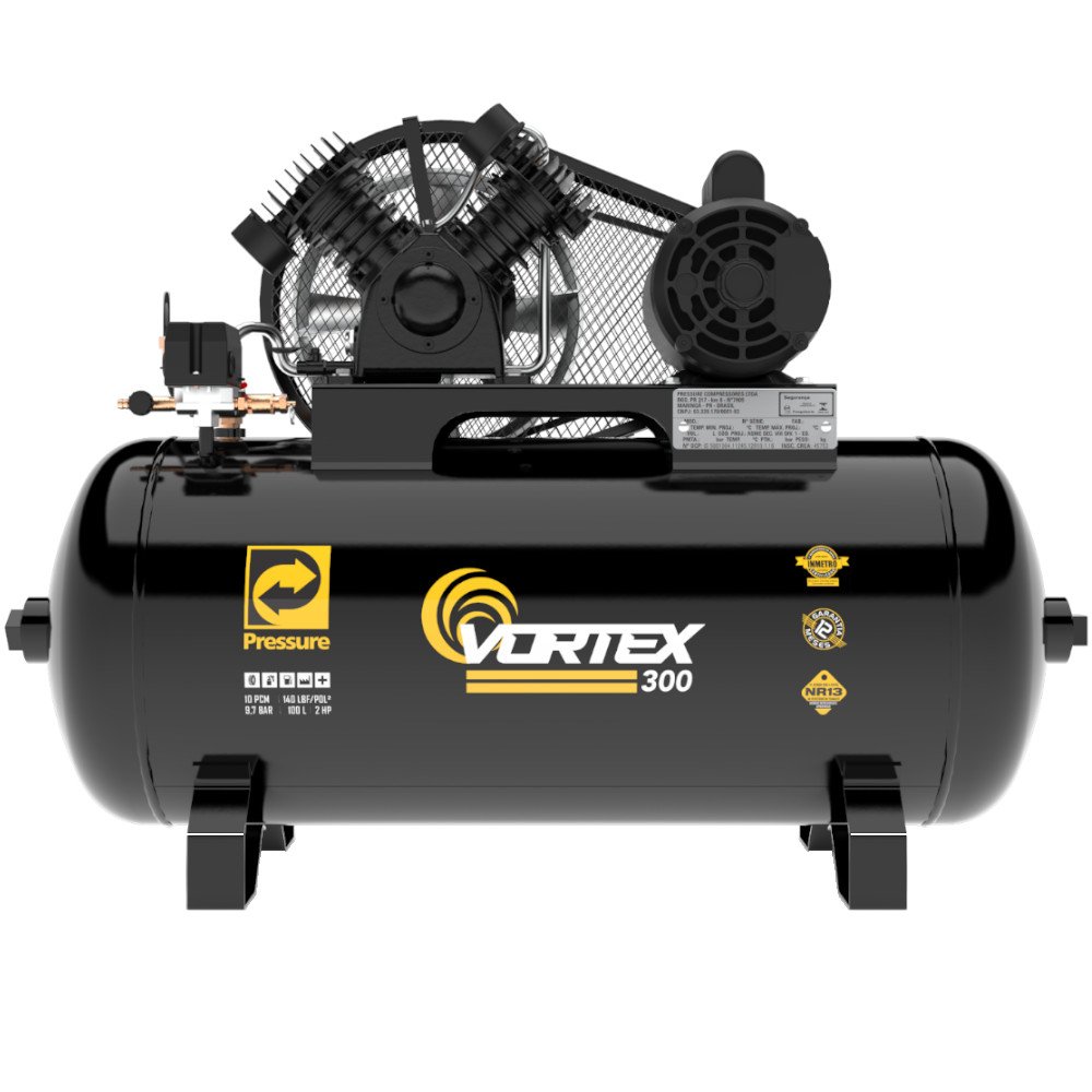 Compressor de Ar Vortex 300 10 Pés 100L 2HP 140 PSI Bivolt PRESSURE