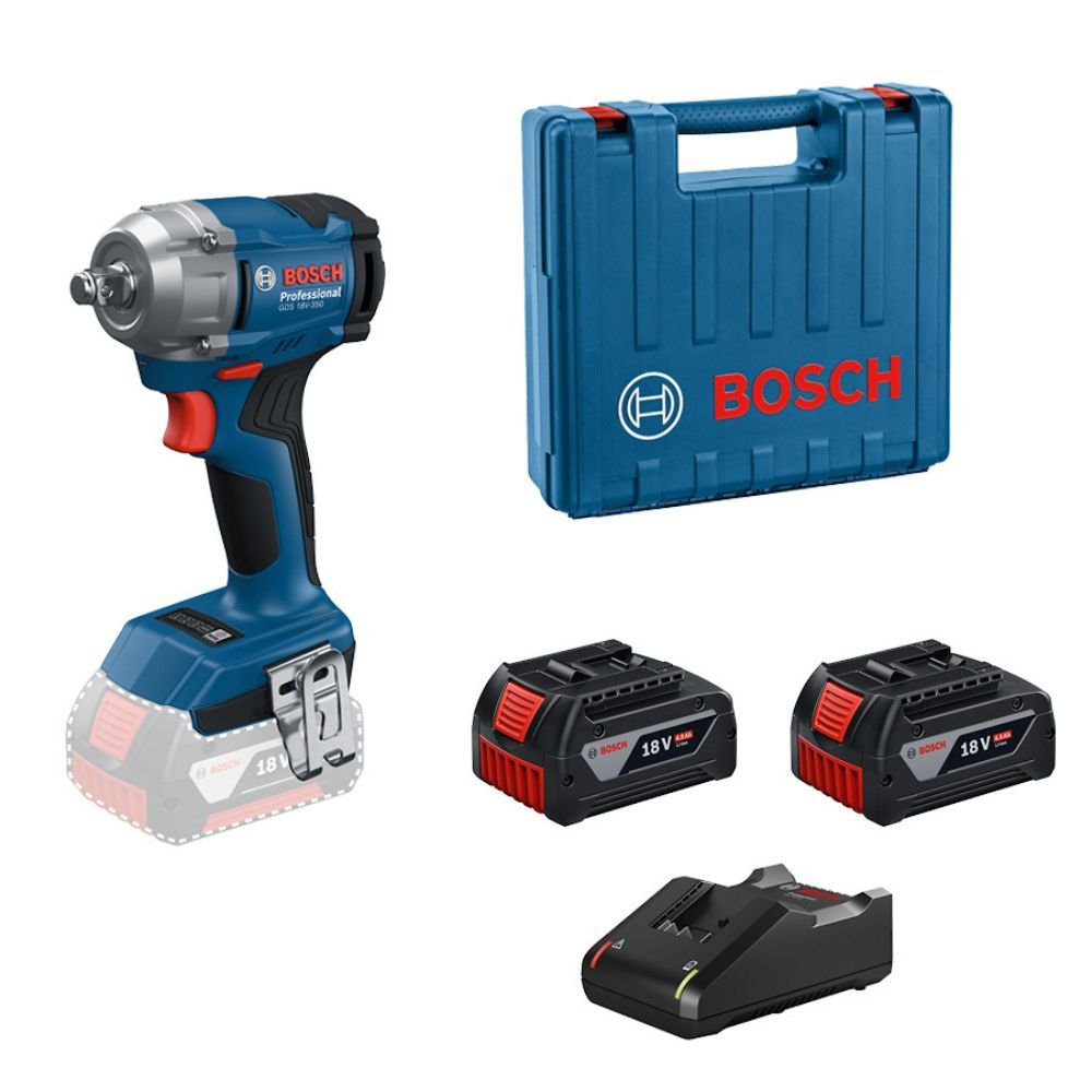 Chave de Impacto GDS 18V-350 1/2 Pol. 18V Brushless 350Nm com 2 Baterias, Carregador e Maleta BOSCH
