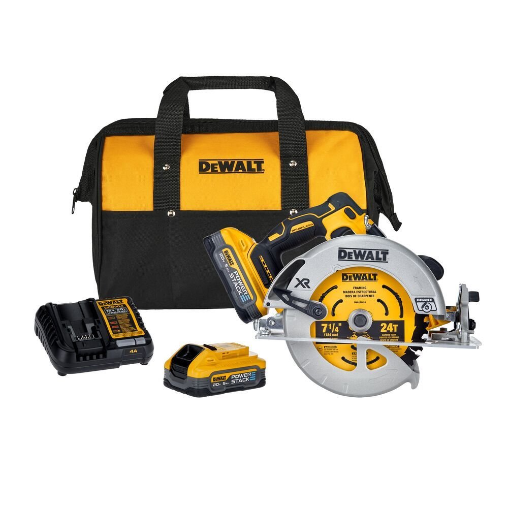 Serra Circular 7.1/4 Pol. Brushless 20V com 2 Baterias, Carregador e Bolsa DEWALT
