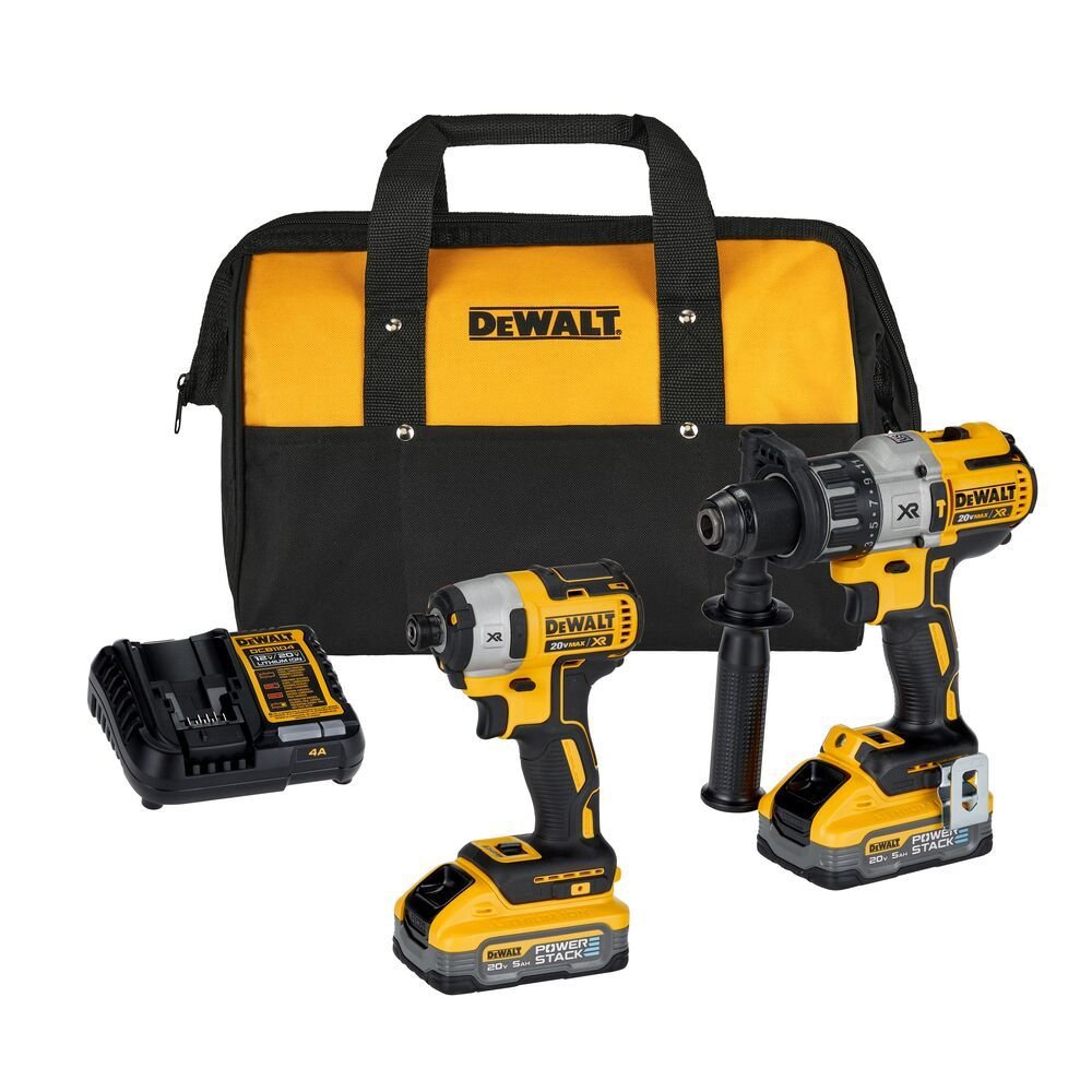 Combo DCK299H2-BR 20V com Furadeira de Impacto 1/2 Pol., Parafusadeira de Impacto 1/4 Pol. e 2 Baterias DEWALT