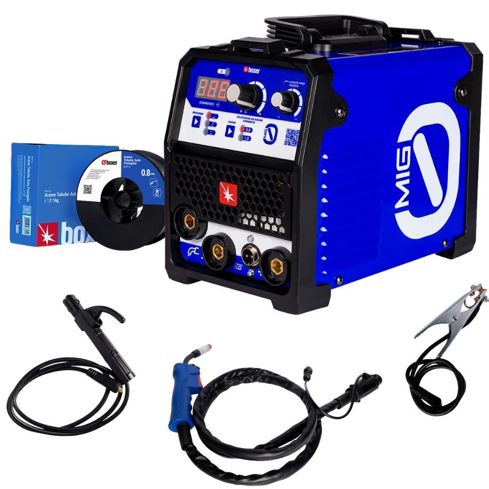 Máquina de Solda Inversora Multiprocesso MIG 0 Sem Gás MIG/TIG/MMA 120A Bivolt Automático BOXER