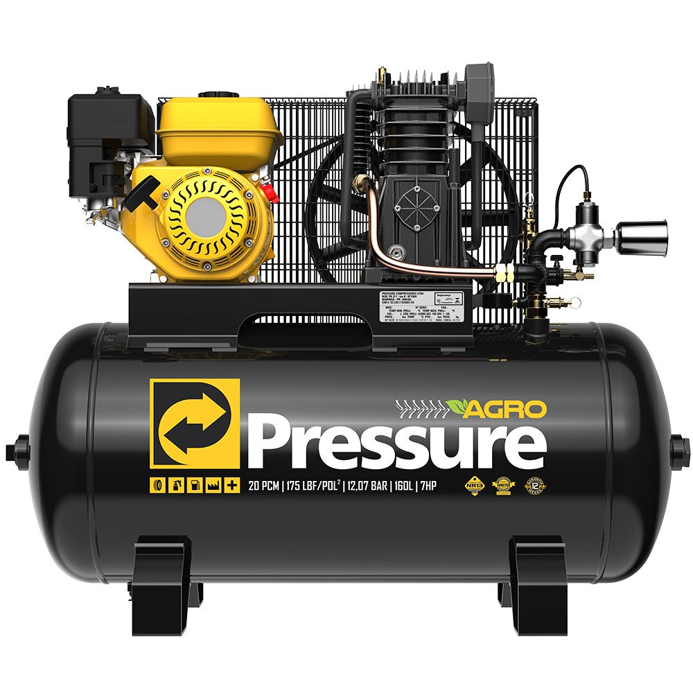 Compressor de Ar Agro a Gasolina 7HP 20 PCM 160 Litros 175PSI PRESSURE