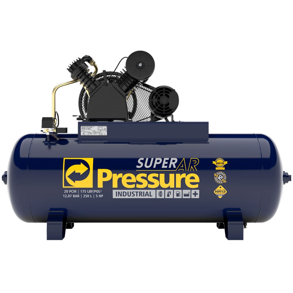 Compressor de Ar Super Ar 5HP 20 PCM 250 Litros 220/380V Trifásico PRESSURE