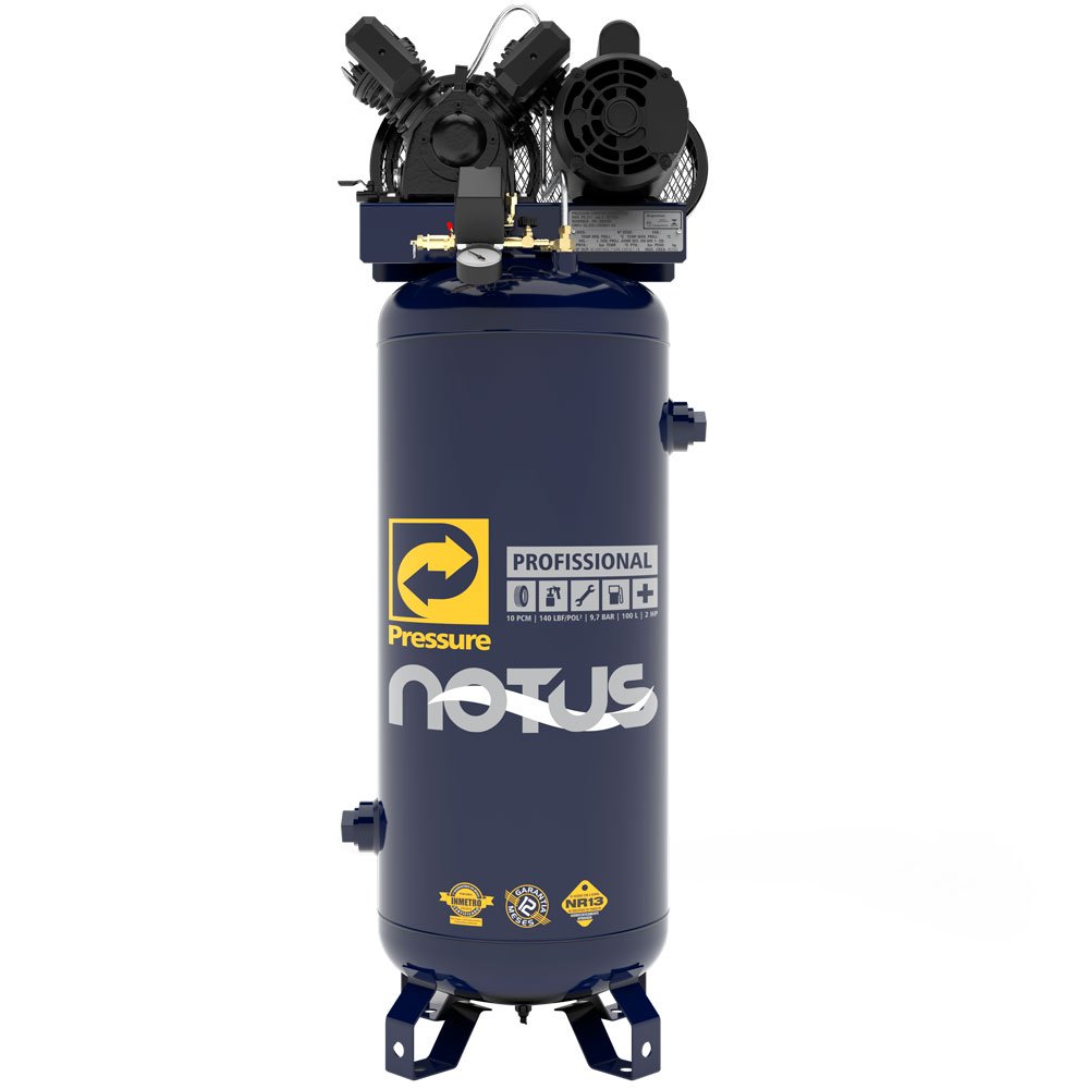Compressor de Ar Vertical Notus 10 PCM 100 Litros 2HP 110/220V Monofásico PRESSURE