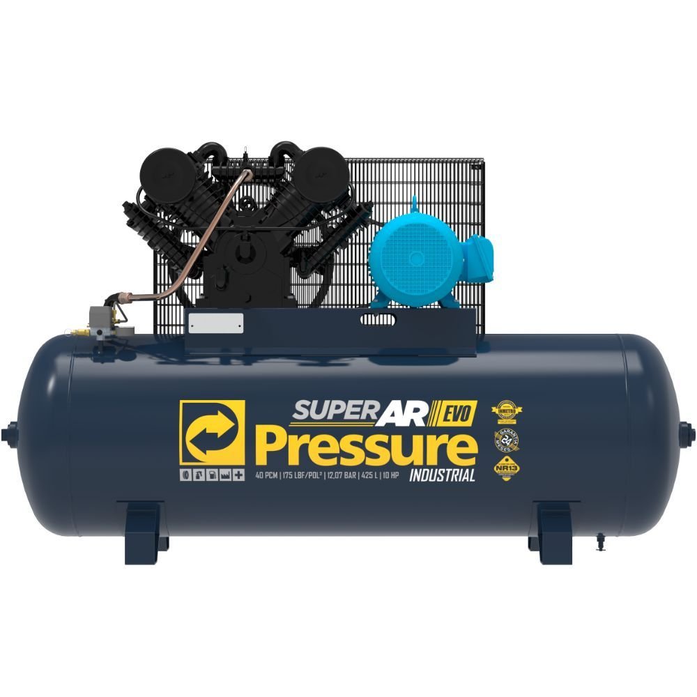 Compressor de Ar Super Ar Evo 10HP 40 PCM 425 Litros 220/380V Trifásico PRESSURE
