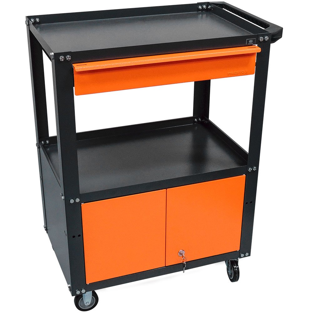Carrinho para Ferramentas Semi Fechado Preto e Laranja PRESTO