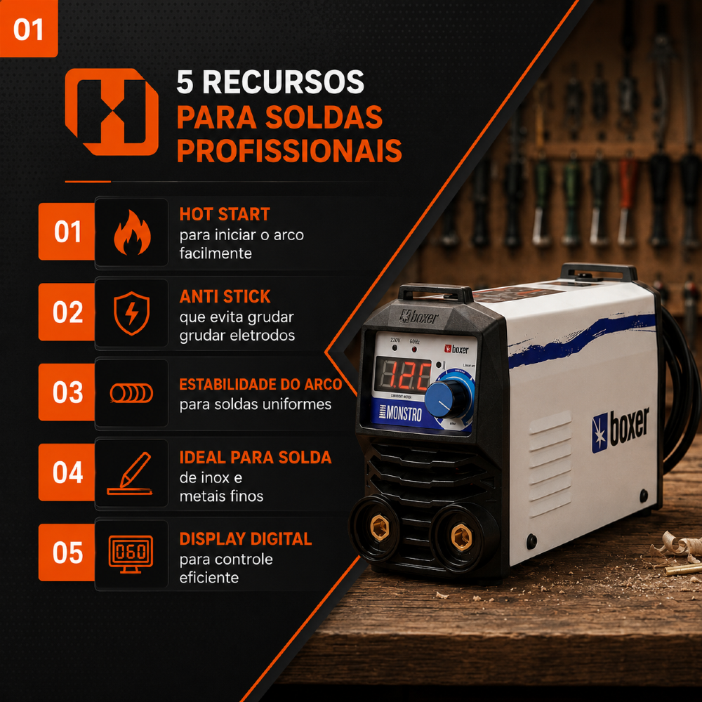 Máquina de Solda Inversora TIG/MMA Mini Monstro 120A 127/220V Bivolt BOXER