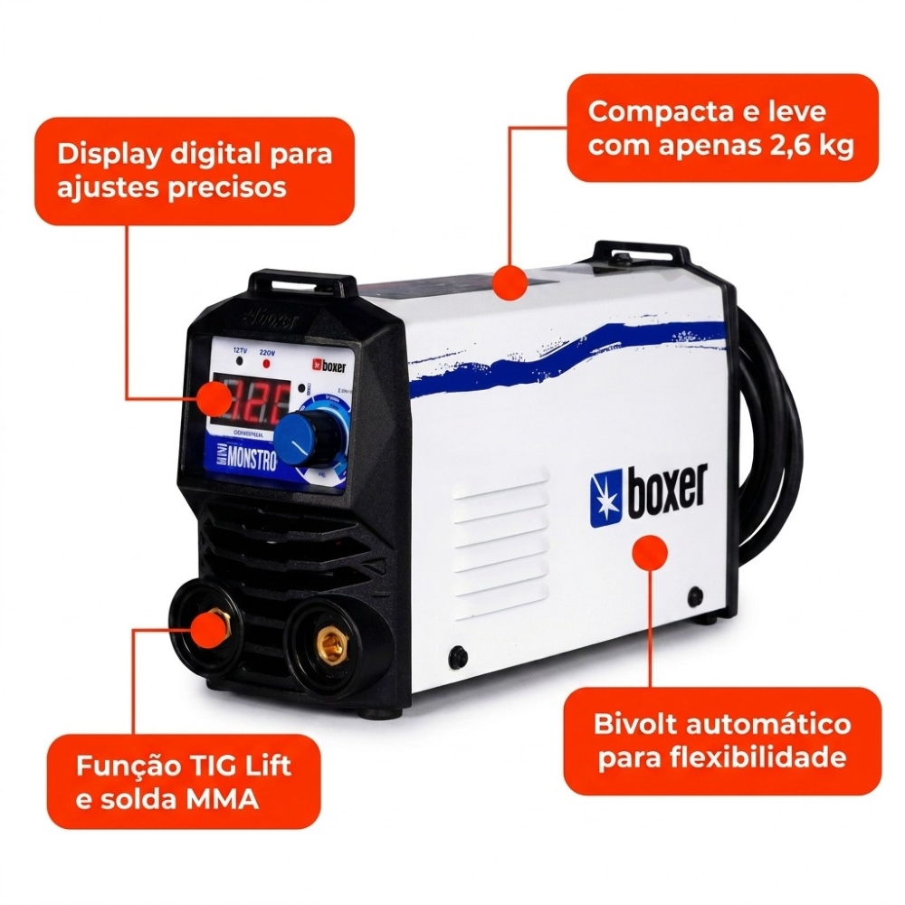 Máquina de Solda Inversora TIG/MMA Mini Monstro 120A 127/220V Bivolt BOXER