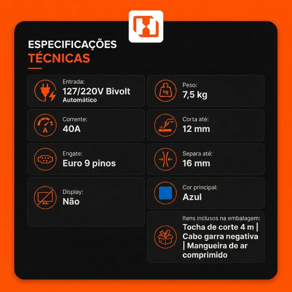 Máquina de Corte Plasma HARDCUT52BV 127/220V Bivolt BOXER