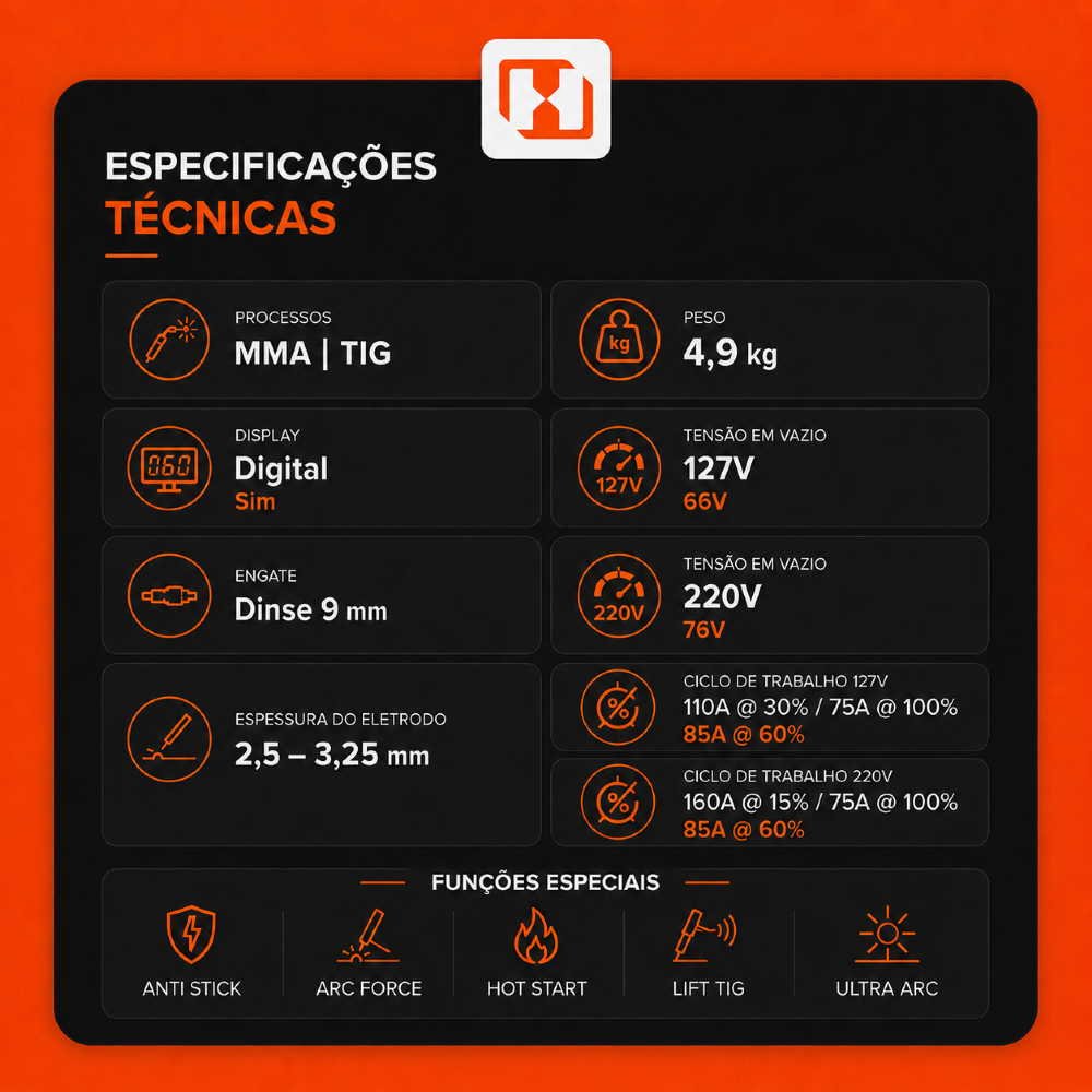 Máquina Inversora de Solda Flama 161 MMA/TIG 160A Bivolt Automático BOXER