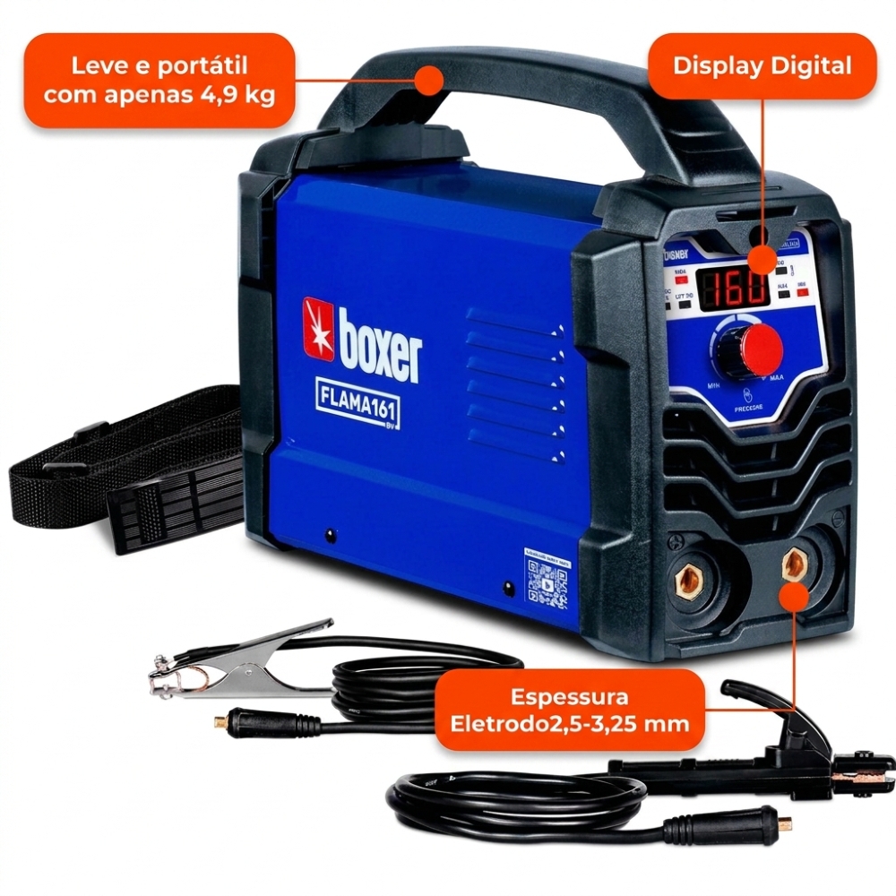 Máquina Inversora de Solda Flama 161 MMA/TIG 160A Bivolt Automático BOXER