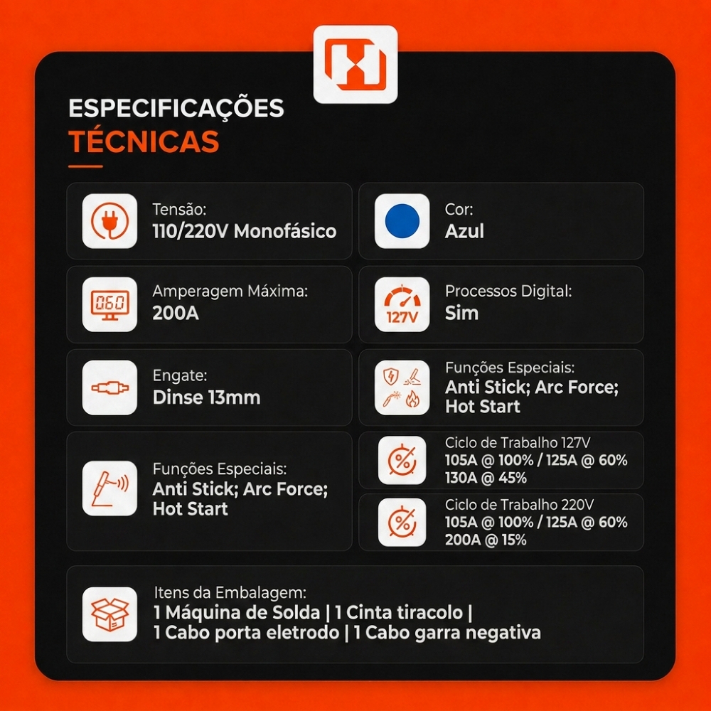 Máquina Inversora de Solda Flama 201 MMA/TIG Lift 200A Bivolt Automático BOXER