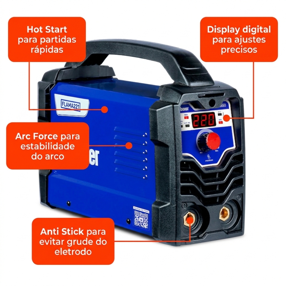 Máquina Inversora de Solda Flama 221 MMA/TIG Lift 220A 220V BOXER