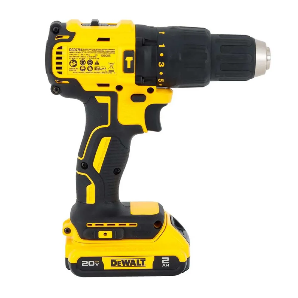 Parafusadeira Furadeira de Impacto DCD7781D2-BR 1/2 Pol. Brushless 20V com 2 Baterias, Carregador Bivolt e Maleta DEWALT