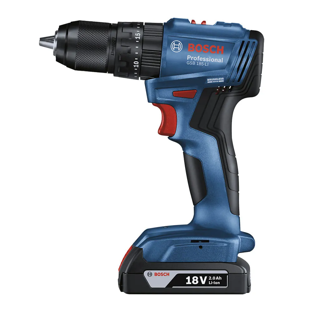 Furadeira Parafusadeira GSB 185-LI 1/2 Pol. 18V Brushless com 2 Baterias Carregador Bivolt e Maleta BOSCH