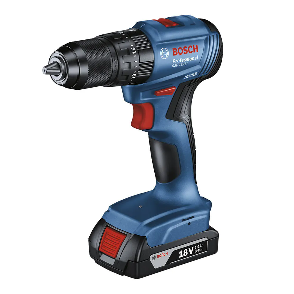 Furadeira Parafusadeira GSB 185-LI 1/2 Pol. 18V Brushless com 2 Baterias Carregador Bivolt e Maleta BOSCH