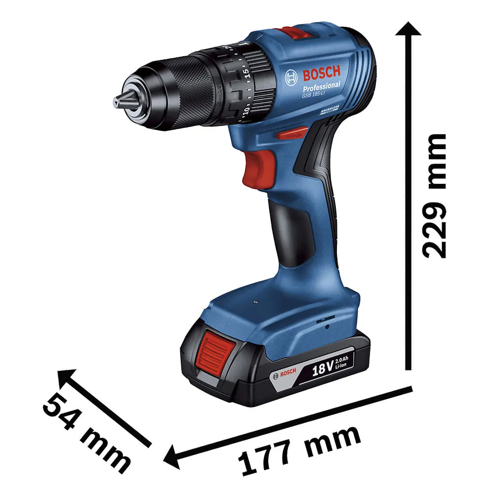 Furadeira Parafusadeira GSB 185-LI 1/2 Pol. 18V Brushless com 2 Baterias Carregador Bivolt e Maleta BOSCH
