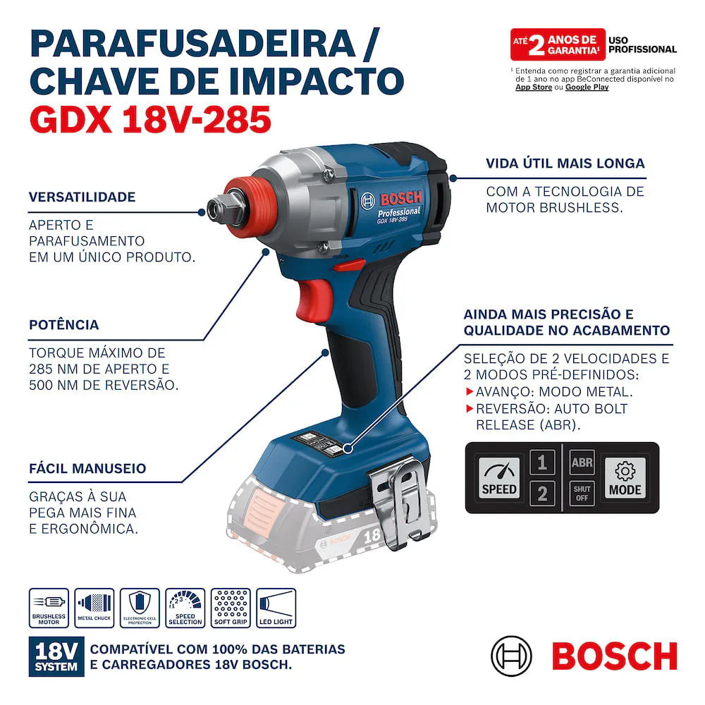 Chave de Impacto GDX 18V-285 18V Brushless 285Nm sem Bateria e Carregador BOSCH