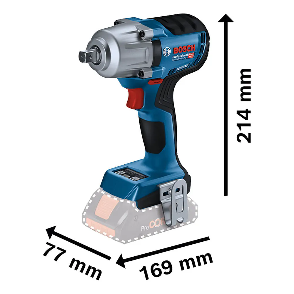 Chave de Impacto GDS 18V-450 PC 1/2 Pol. 18V Brushless 450Nm sem Bateria e Carregador BOSCH