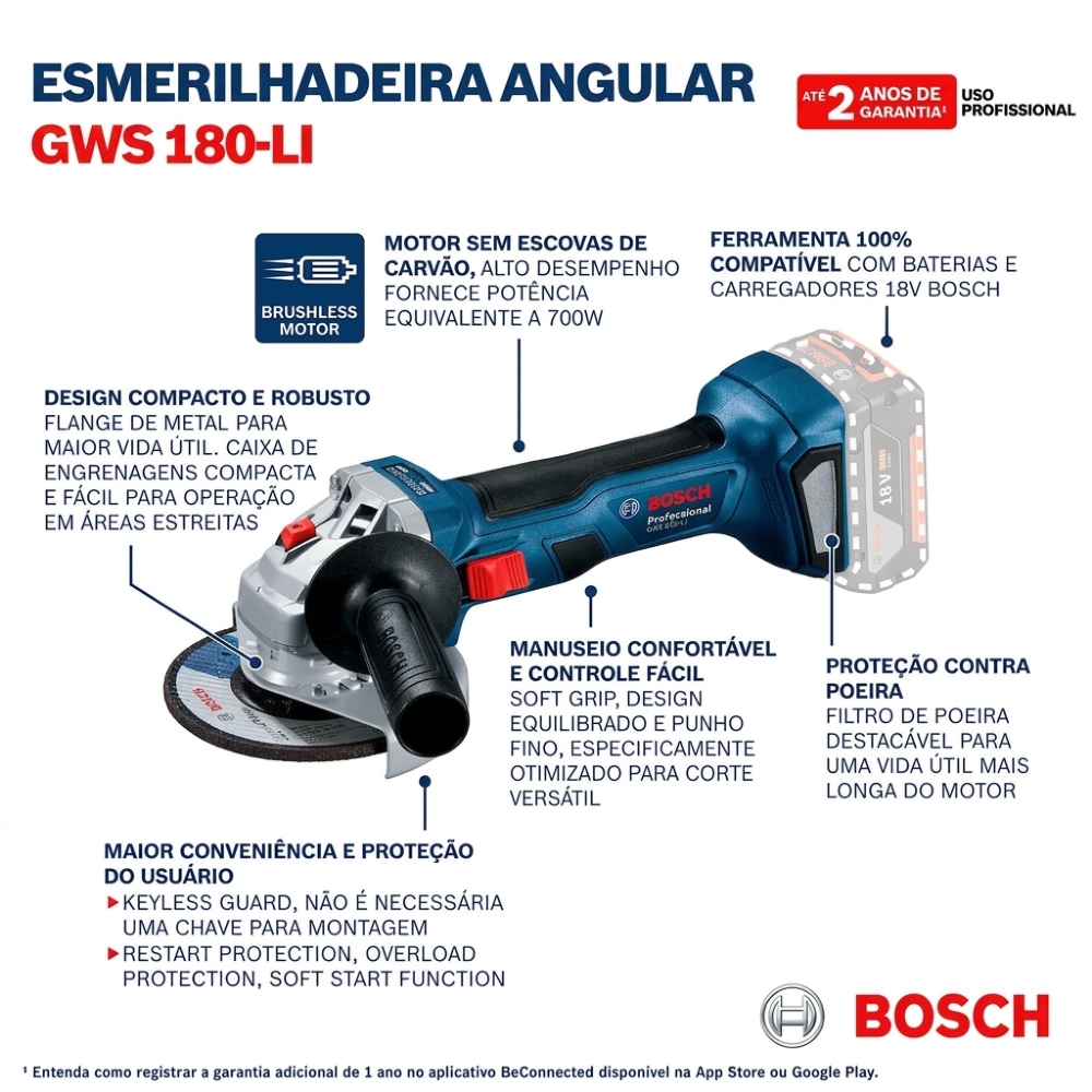 Esmerilhadeira Angular GWS 18V-8 5 Pol. Brushless sem Bateria e Carregador BOSCH