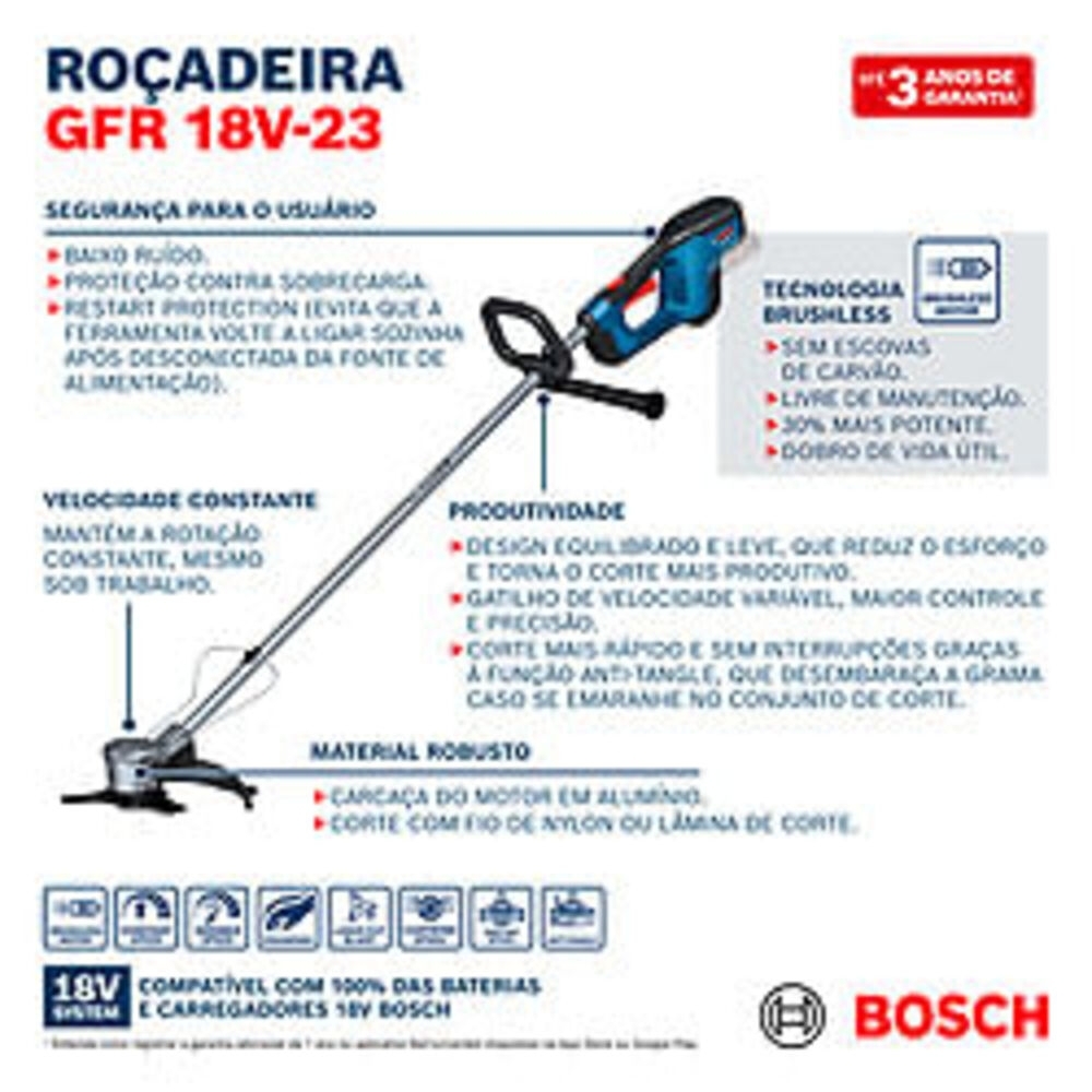 Roçadeira a Bateria GFR 18V-23 18V Brushless sem Bateria BOSCH
