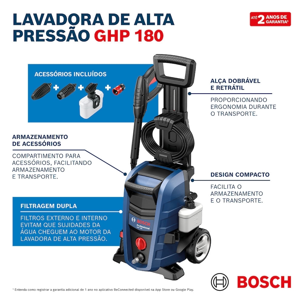 Lavadora de Alta Pressão GHP 180 1800 PSI 240L/h 1500W 220V BOSCH