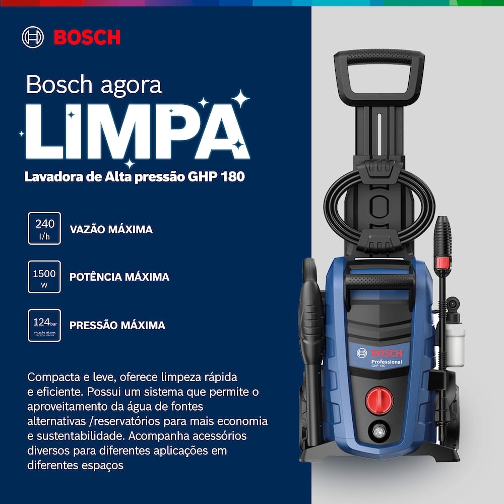 Lavadora de Alta Pressão GHP 180 1800 PSI 240L/h 1500W 220V BOSCH