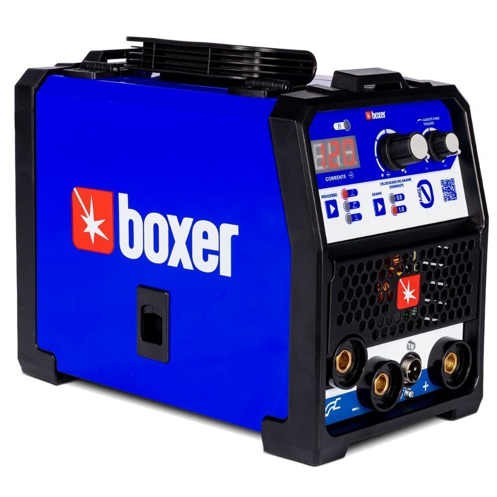 Máquina de Solda Inversora Multiprocesso MIG 0 Sem Gás MIG/TIG/MMA 120A Bivolt Automático BOXER