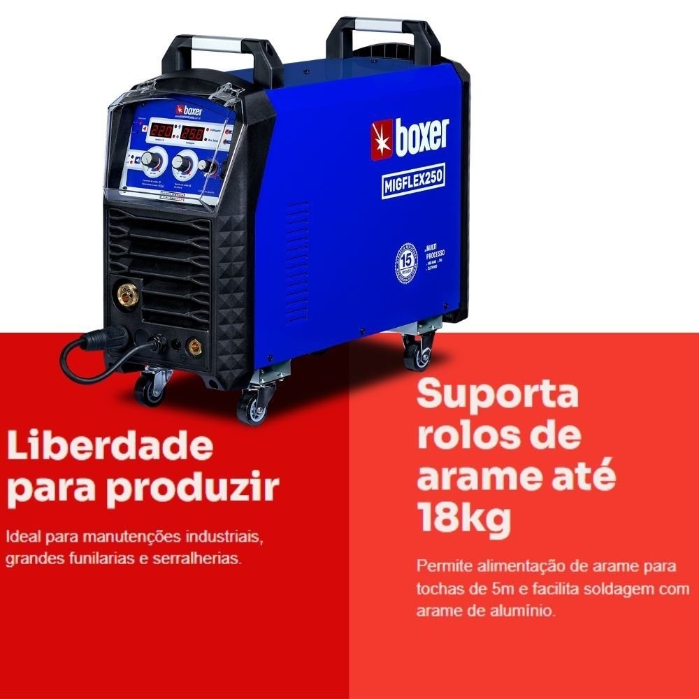 Máquina de Solda Inversora Multiprocesso MIGFLEX 250 MIG/MMA/TIG 220A 220V BOXER