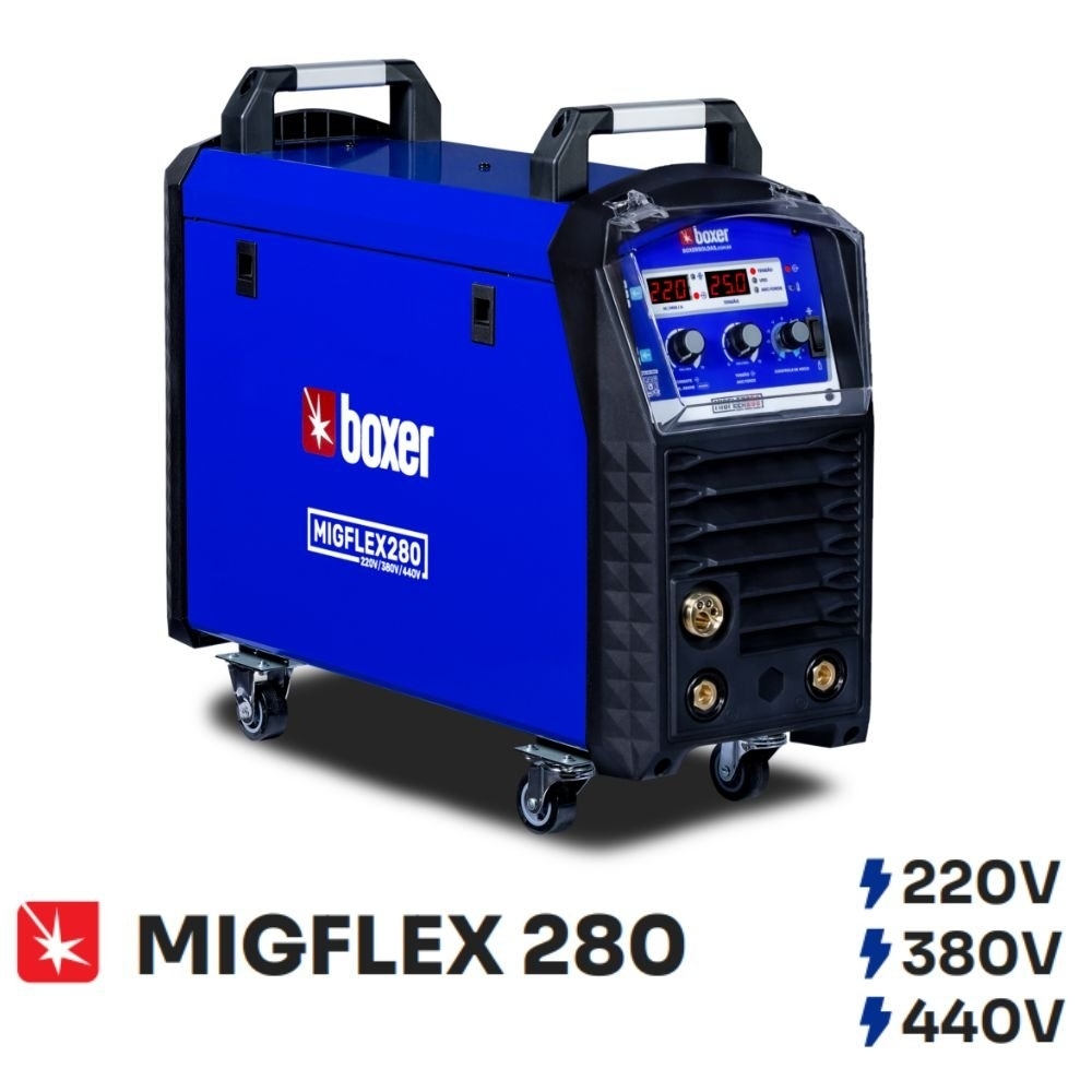 Máquina de Solda Inversora Multiprocesso MIGFLEX 280 MIG/MMA/TIG 280A 220/380/440V Trifásica BOXER