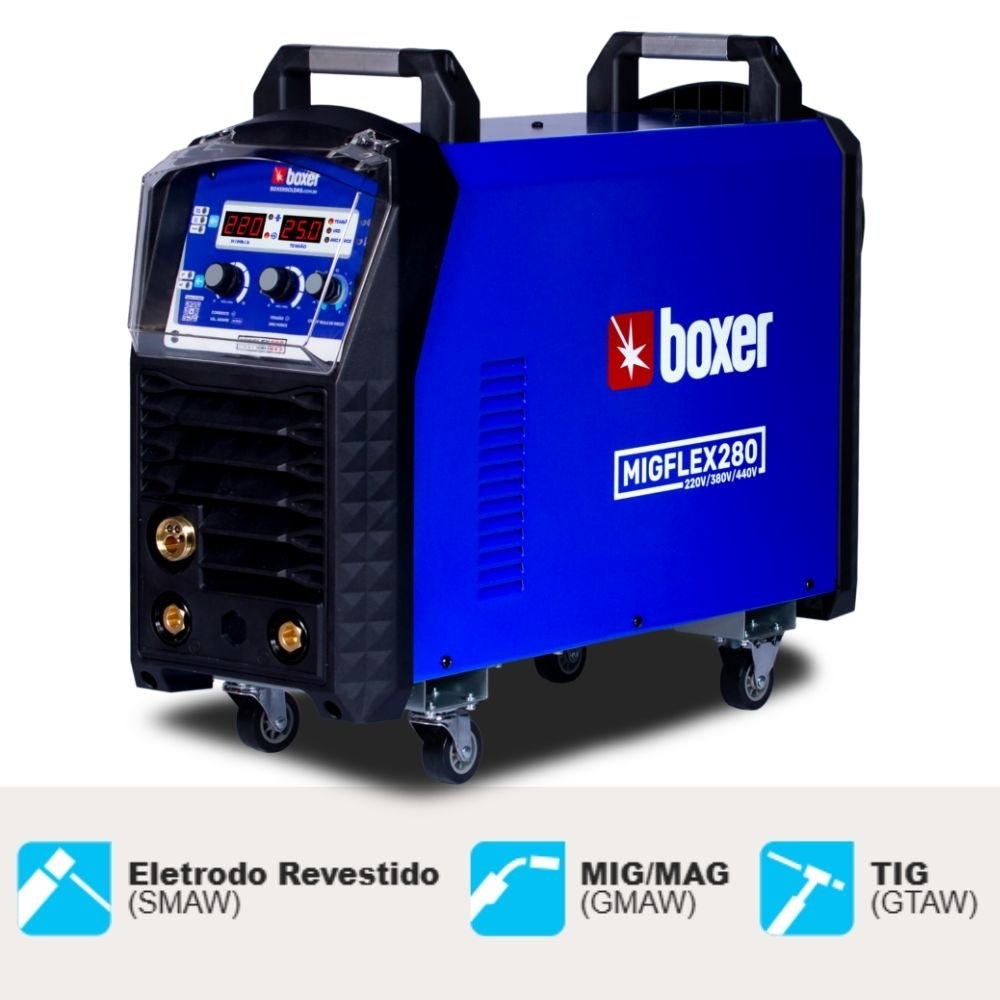 Máquina de Solda Inversora Multiprocesso MIGFLEX 280 MIG/MMA/TIG 280A 220/380/440V Trifásica BOXER