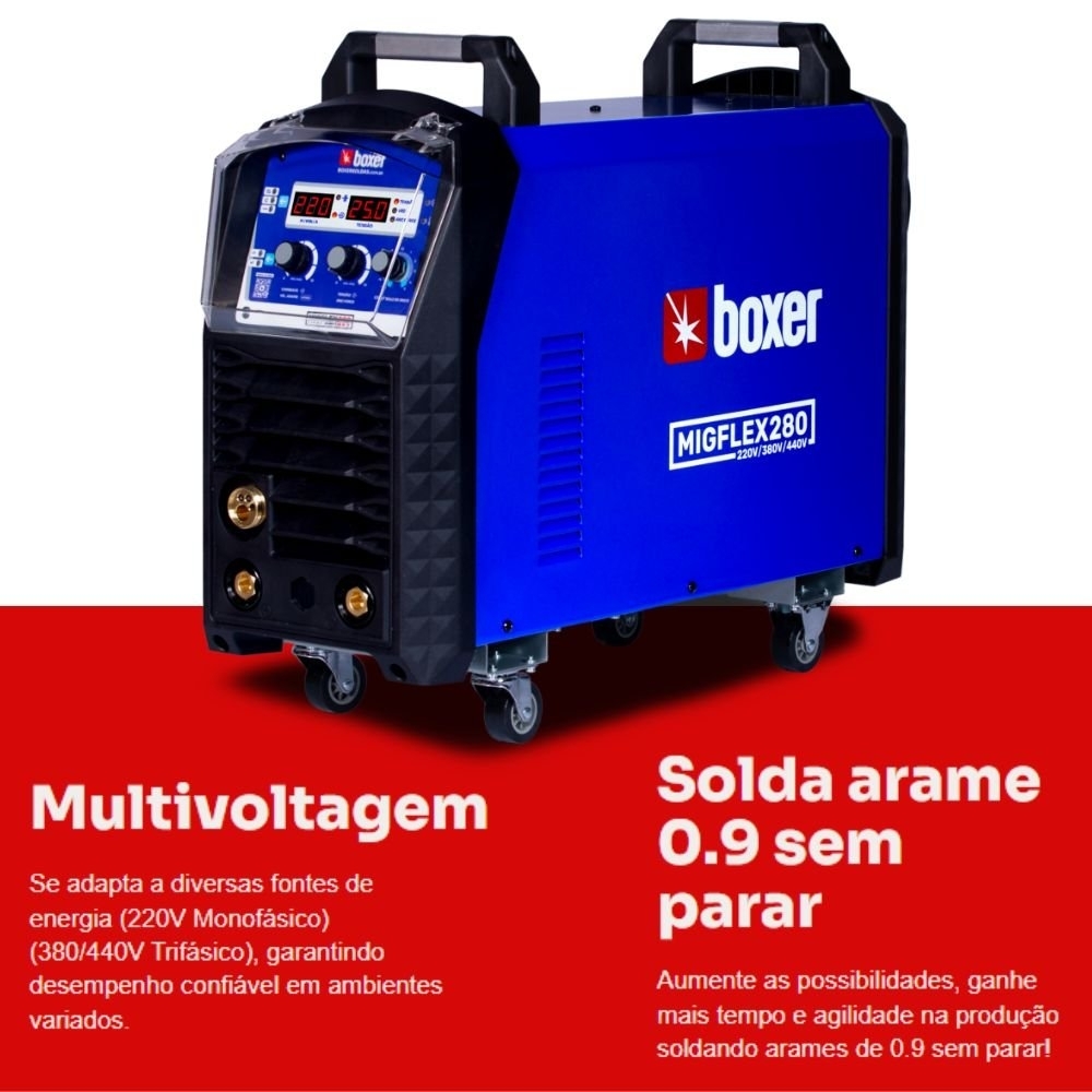 Máquina de Solda Inversora Multiprocesso MIGFLEX 280 MIG/MMA/TIG 280A 220/380/440V Trifásica BOXER