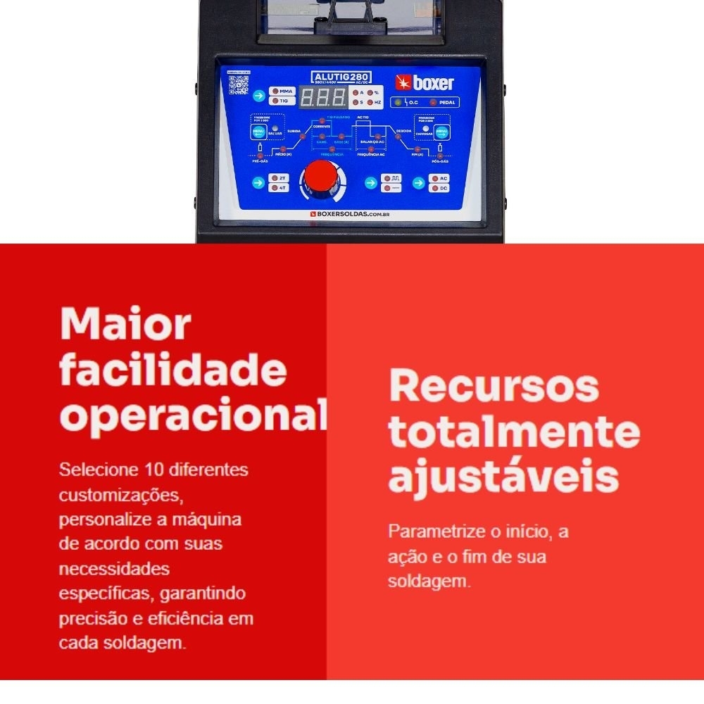 Máquina de Solda Inversora TIG/MMA ALUTIG 280 AC/DC 280A 220V BOXER