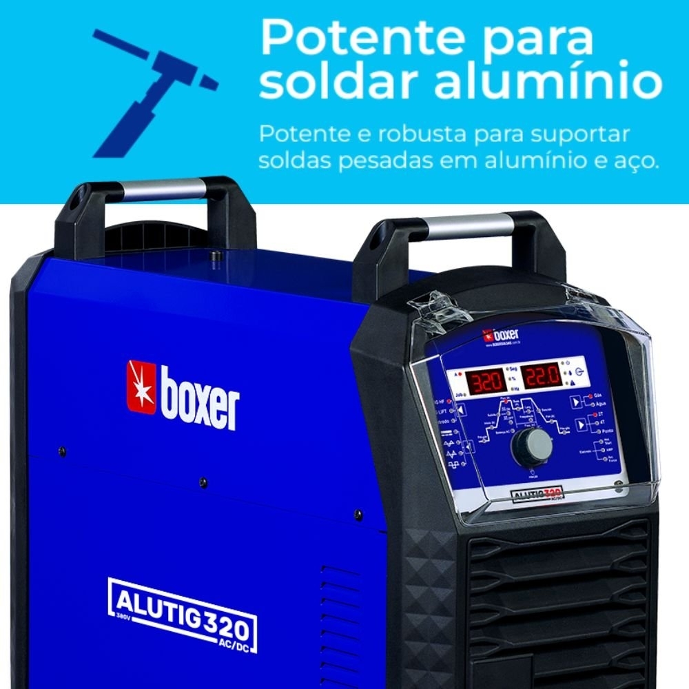 Máquina Inversora de Solda TIG Pulsado Alutig 320A 380V Trifásica com Pedal BOXER