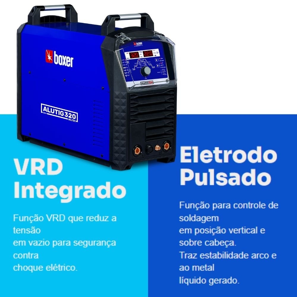 Máquina Inversora de Solda TIG Pulsado Alutig 320A 380V Trifásica com Pedal BOXER