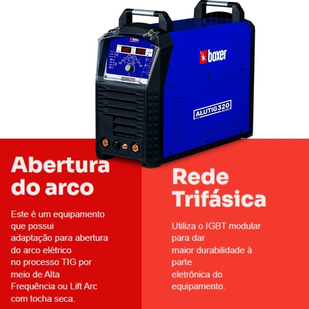 Máquina Inversora de Solda TIG Pulsado Alutig 320A 380V Trifásica com Pedal BOXER