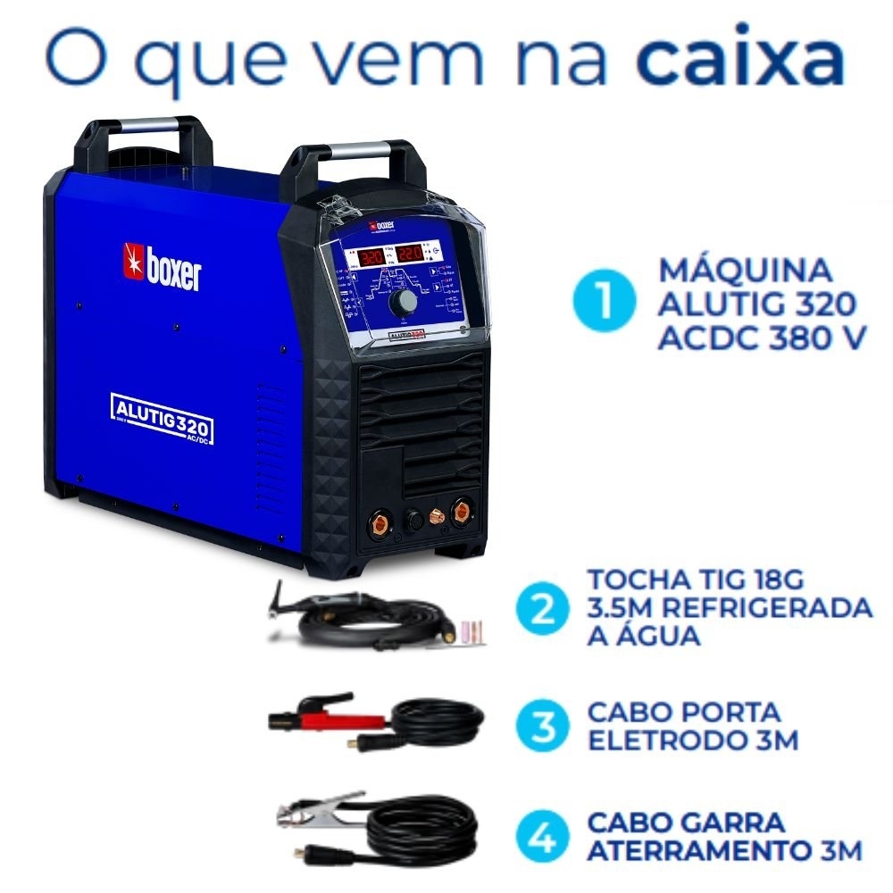 Máquina Inversora de Solda TIG Pulsado Alutig 320A 380V Trifásica com Pedal BOXER