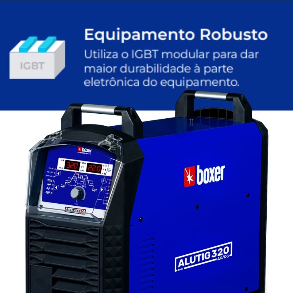 Máquina Inversora de Solda TIG Pulsado Alutig 320A 380V Trifásica com Pedal BOXER
